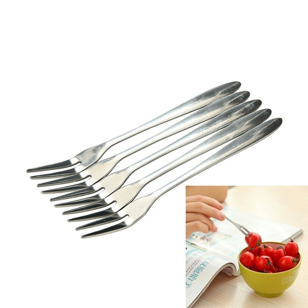 5 stk / posere rustfritt stål fruktgaffel til tenner liten gaffel til lunsj Vest servise frukt til vannmelon tomat biff