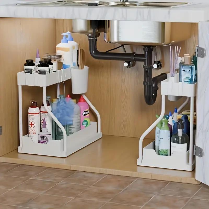 Uittrekbare opbergladen met 2 niveaus - Robuuste ruimtebesparende organizer voor keuken- en badkamerbenodigdheden Badkamerbenodigdheden