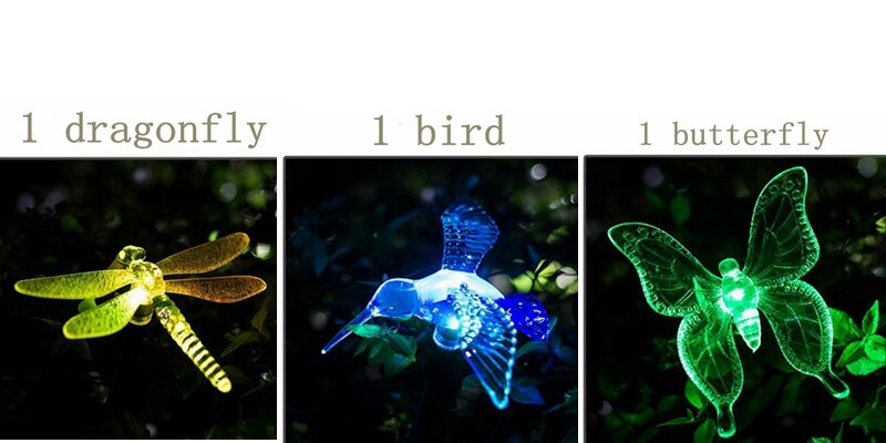 Lampe solaire étanche d'extérieur, décoration pour jardin, papillon, oiseau, libellule, chemin moderne, RGB lampe de jardin solaire LED, décoration pour pelouse: 1-1-1