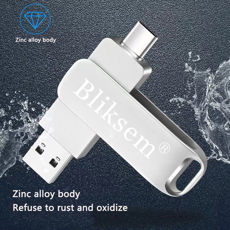 Bliksem Typ-C Blitz-Laufwerk otg 32GB 64GB Hochgeschwindigkeits-USB 2,0 für Computer-praktisch 3 in1 USB Metall Mini-Stock 32GB USB 64GB