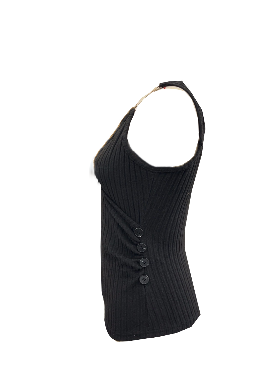 Camiseta sin mangas con cuello de sobrepelliz vinculado con cadena, Top Sexy sin mangas con decoración de botones para primavera y verano, ropa de mujer