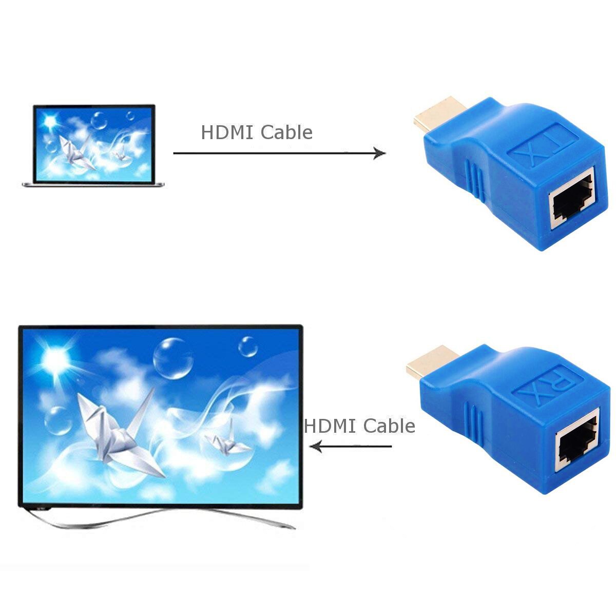 Hdmi forlænger via  rj45 lan netværkskabel hdmi forlænger 30m over kat 5e /  kat 6 utp ethernet ledning til kamera dvd notebook pc til tv