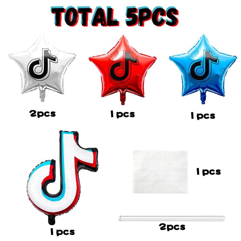 5PCS Party Balloons TIK Theme TOK Foil Music Note Balloons Birthday Party Sofa Door Decor Party Supplies Balloons for Fans
