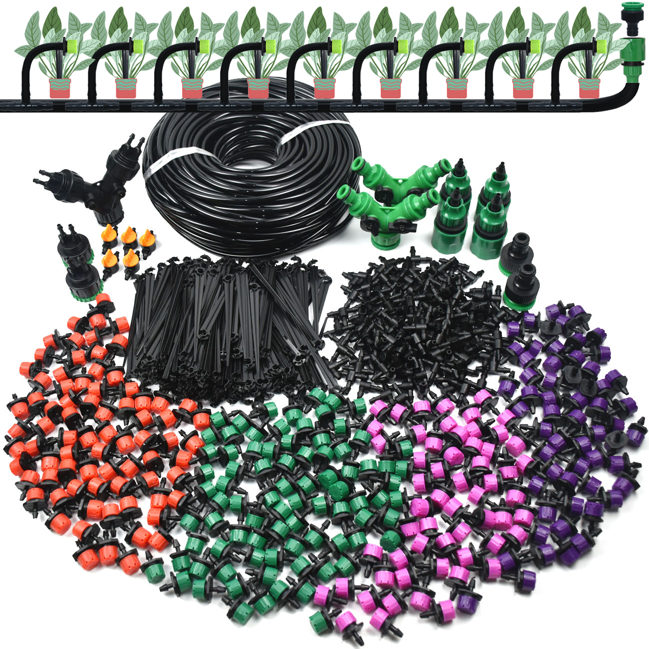 Kit d&#39;arrosage automatique goutte-à-goutte pour serre, 10-50M, 1/4 &#39;&#39;, système d&#39;irrigation, tuyau 4/7mm, buses de brouillard en laiton pour jardin, maison, plante en pot