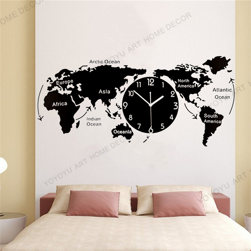 Unique Acrylic Wall Clock World Map Wall Hanging Clock For Office Home Living Room Wall Art Home Decorations JC280