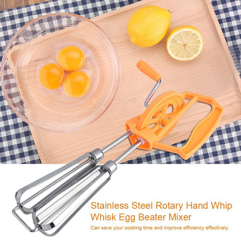 Batidor para huevos manual con manivela inoxidable, mango de plástico para cocina, batir