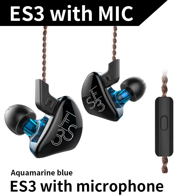 Kz  es3 1ba+1dd in-ear oortelefoon dynamische driver hifi sport ruisonderdrukkende headset vervangende kabel kz  es4 zs3 zst  zs6 as10 zsn: Blauw met microfoon