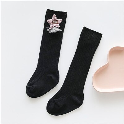 Baby Meisjes Lange Sok Peuter Knie Hoge Sokken Voor Meisje Candy Kleur Been Warmer Katoen Warm Boot Sok Mode Prinses jurk Sokken: Black / 24M