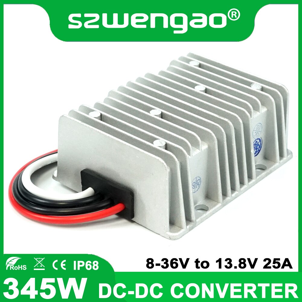 Dc 8-36v 12v 24v til  dc 13.8v 15a 20a 25a bil effektomformer inverter 345w buck boost spændingsregulator stabilisator vandtæt