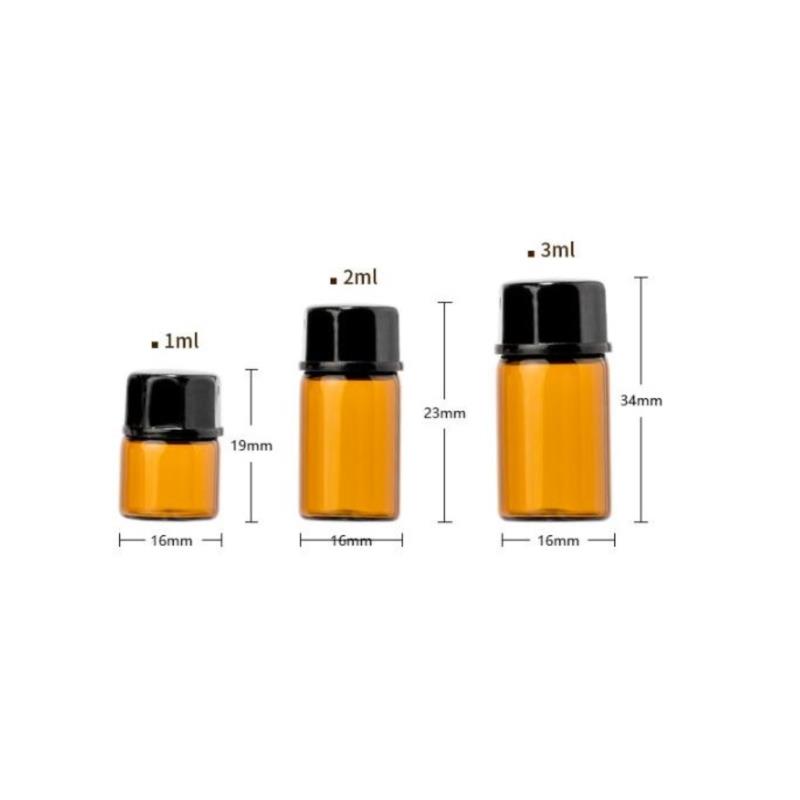100 Pcs Essential Oil Amber Glass Vial with orifice 1-3ml Sample Dram bottle Thin Glass Small Amber Perfume Sample Test Bottle