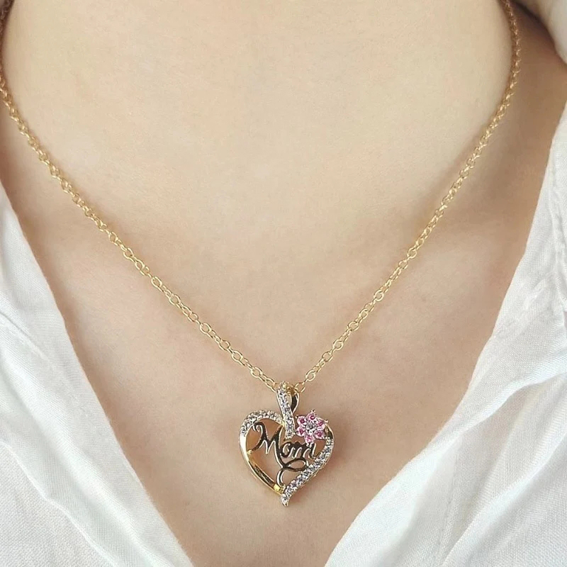 Huitan dia das mães colar para a mãe luxo na moda craved pingente colar flor rosa estética pescoço acessórios amor jóias