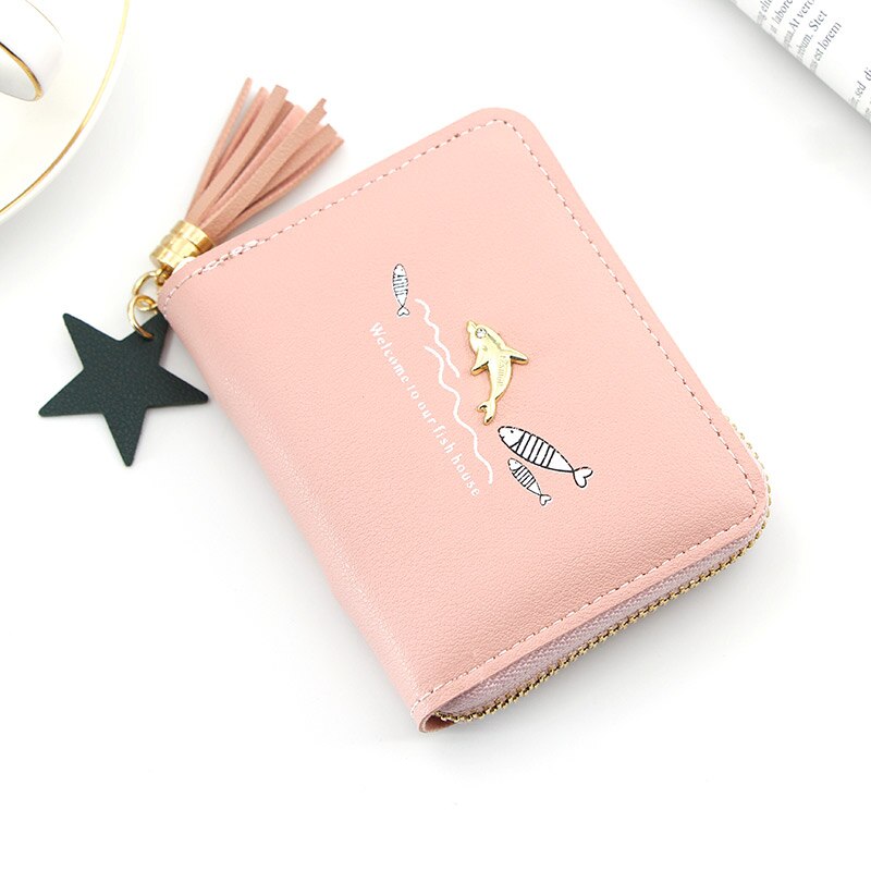 Kurze Frauen Geldbörsen Nette Liebe Quaste Haspe Geldbörse Karte Halfter Weibliche Kupplung Geld Tasche PU Leder Dame Reißverschluss: Rosa