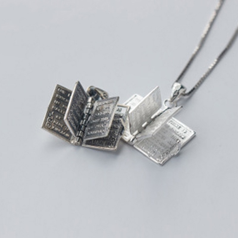 Mloveacc Solid 925 Sterling Zilveren Bijbel Kettingen Boek Pagina Charms Power Ketting Christelijke Religieuze
