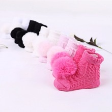 2 Paar/set Baby Meisjes Pom Pom Ademende Sokken Katoenen Baby Winter Sokken Set Anti Slip Met Pompom Antislip Sokken voor 0-6M