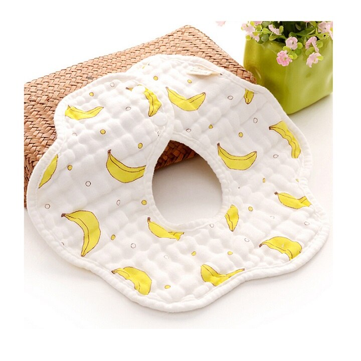 Children Bibs 360 Rotating Petal Bib Eight-Layer Muslin Cotton Infant Saliva Bibs Feeding Care Rice Pocket Cute Baby Bibs: banana