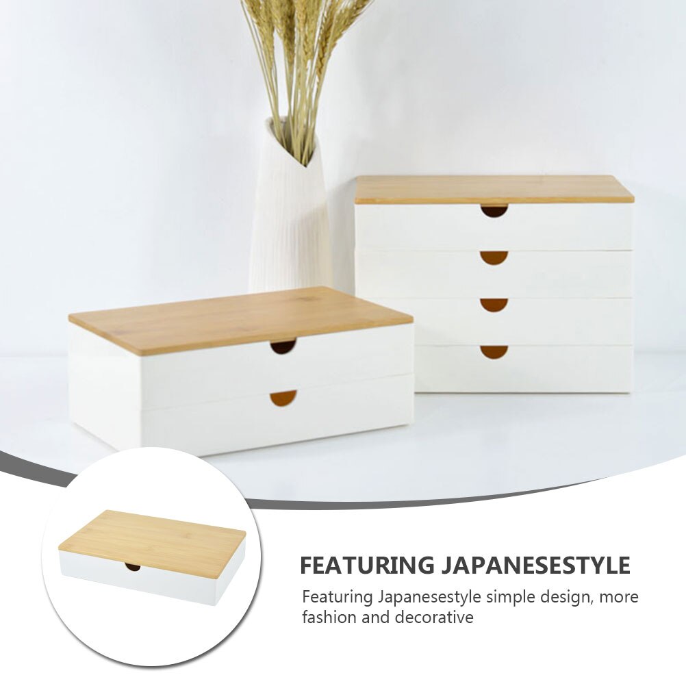 Japanese-style Storage Box with Bamboo Lid Desktop Organizer Cosmetic Rack Makeup Storage Box