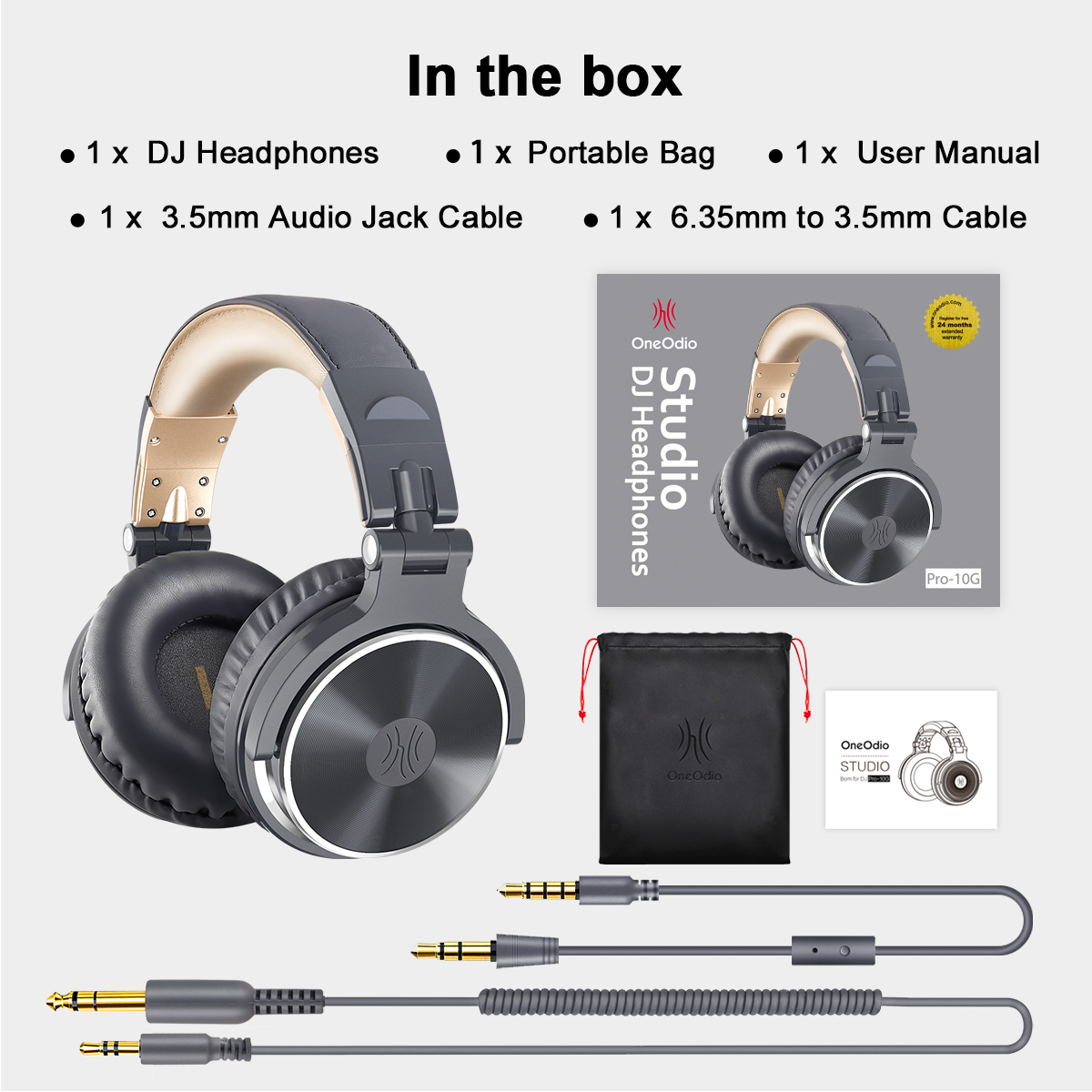 OneOdio Studio DJ filaire casque avec Microphone sur l'oreille HiFi moniteurs musique casque écouteur pour téléphone PC rose: Pro-10 Gray