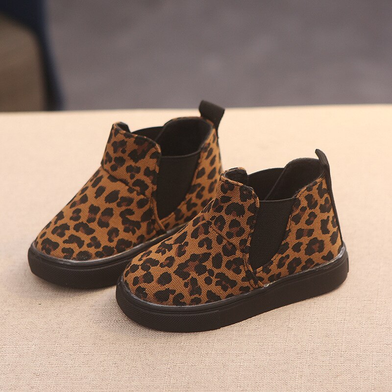 Leopard børnelærred sko drenge piger afslappet high-top sneakers ankelstøvler til baby doven sko koreanske skridsikre