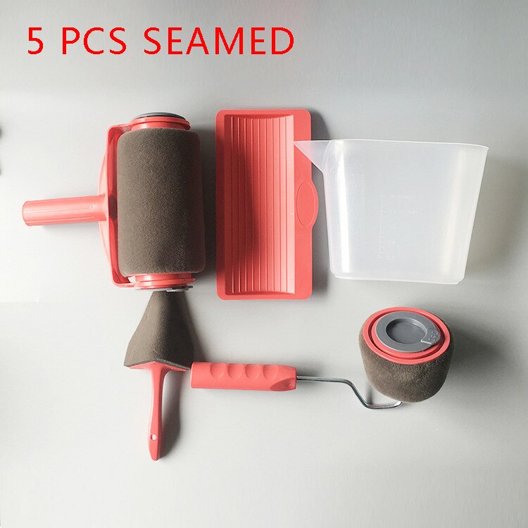 Conjunto de 8 peças de pincéis e rolos de pintura para decoração de parede, kit multifuncional, ferramentas profissionais de pintura doméstica: 5pcs Seamed red