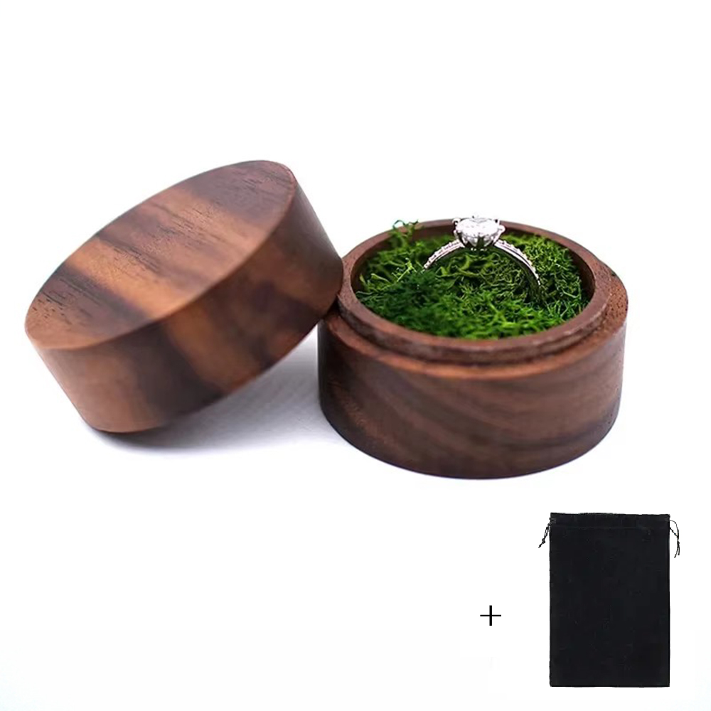 Caja de anillo de madera con logotipo personalizado gratuito, grabado en madera, propuesta de boda, compromiso, madera redonda, caja de anillo con nombre y fecha personalizados gratis: S / Rojo