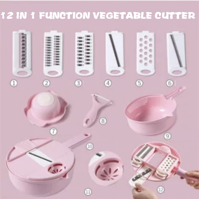 Household items kitchen accessories Vegatable chopper 12 in 1 Multifunctional Shredder Kitchen Tool Vegetable Slicer Cutter: Pink