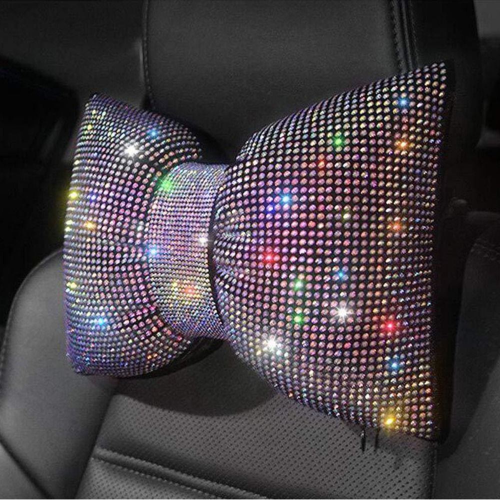 Rhinestone Crystal Bow Car Headrest Bling Neck Rest Crystal Bowknot Car Neck Pillow Ergonomic Multifunctional