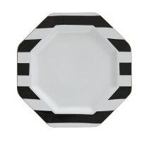 British style 9inch Octagonal Ceramic Plate Black White Dot Stripe Tableware Coffee Plates Dishes Afternoon Tea Set Home Kitchen: 1pcs1
