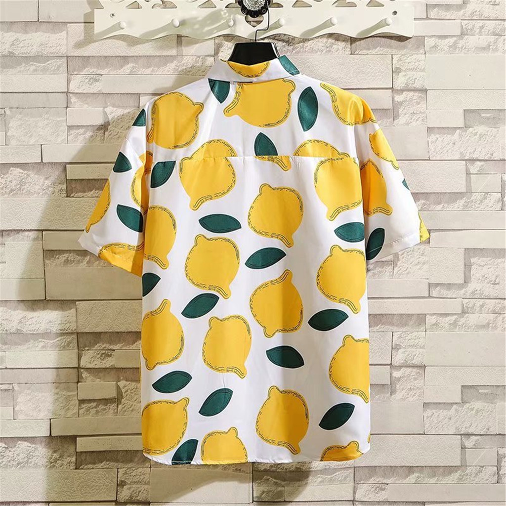 Men's Hawaiian Shirts camisa masculina Short Sleeve Fruit Print Shirt Vacation Casual Shirt para hombre Vacation Shirt Clothes