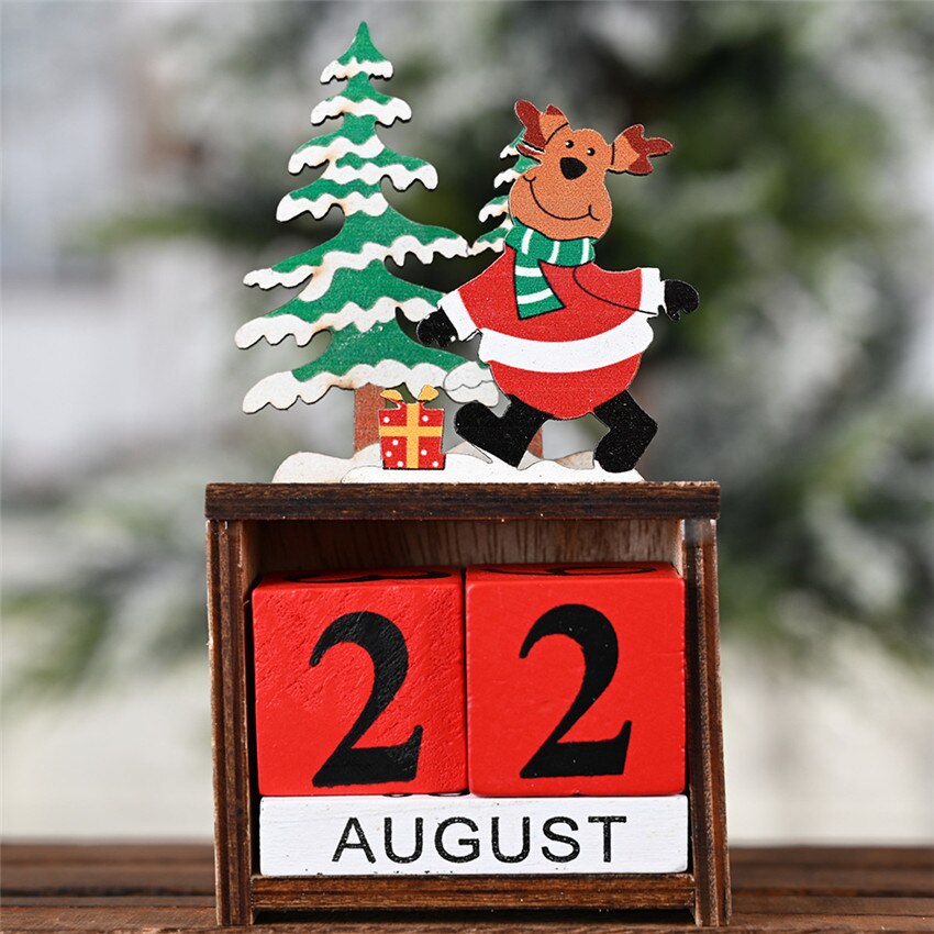 Vintage Wooden Advent Calendar Christmas Wood Block Planer Permanent Desktop Organizer Agenda Perpetual Calendar Home Decoration: Elk