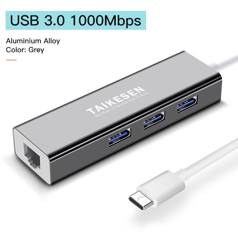 Usb c etherne  rj45 lan adapter usb type c naar usb 3.0 hub 100/1000 netwerkkaart voor macbook pro samsung  s9/s8/ note 9 usb etherne: Usb 3.0 1000m grijs
