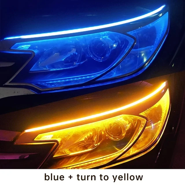 Luz de circulación Diurna LED DRL para coche, tira Flexible impermeable, faros automáticos, señal de giro blanca, luces de flujo de freno amarillas, 12V: Grey / Azul