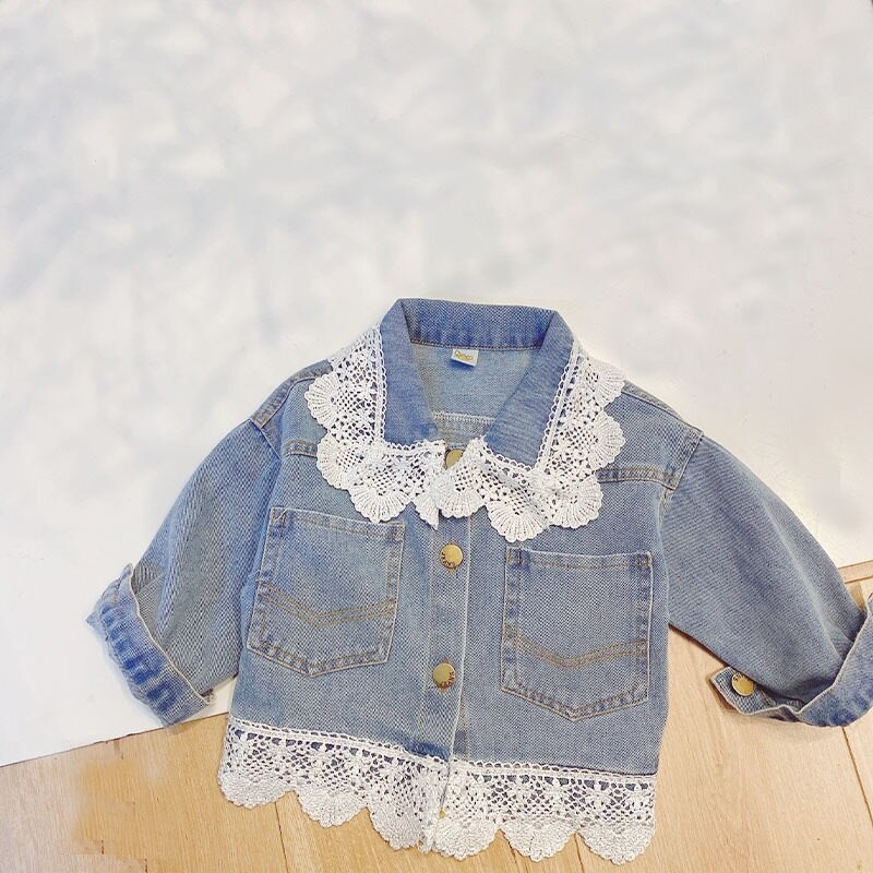 Baby Girl Lace Denim Jacket Infant Toddle Jean Coat Child Windbreaker Jacket Baby Outwear Chaqueta Clothes primavera autunno 1-7Y: 3T