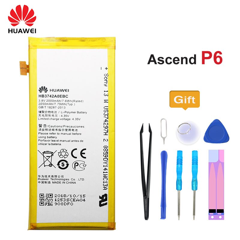 100% Originele Huawei Batterij HB3742A0EBC voor Huawei Ascend P6 G6 G621 TL00 G620 C8817D H30 C00 2000mAh