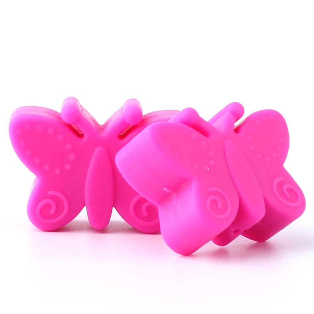 Keep&grow 10Pcs Silicone Beads Butterfly Teething Beads For Jewelry DIY Making Bead BPA Free Silicone Baby Teething Necklace Toy: Fushia