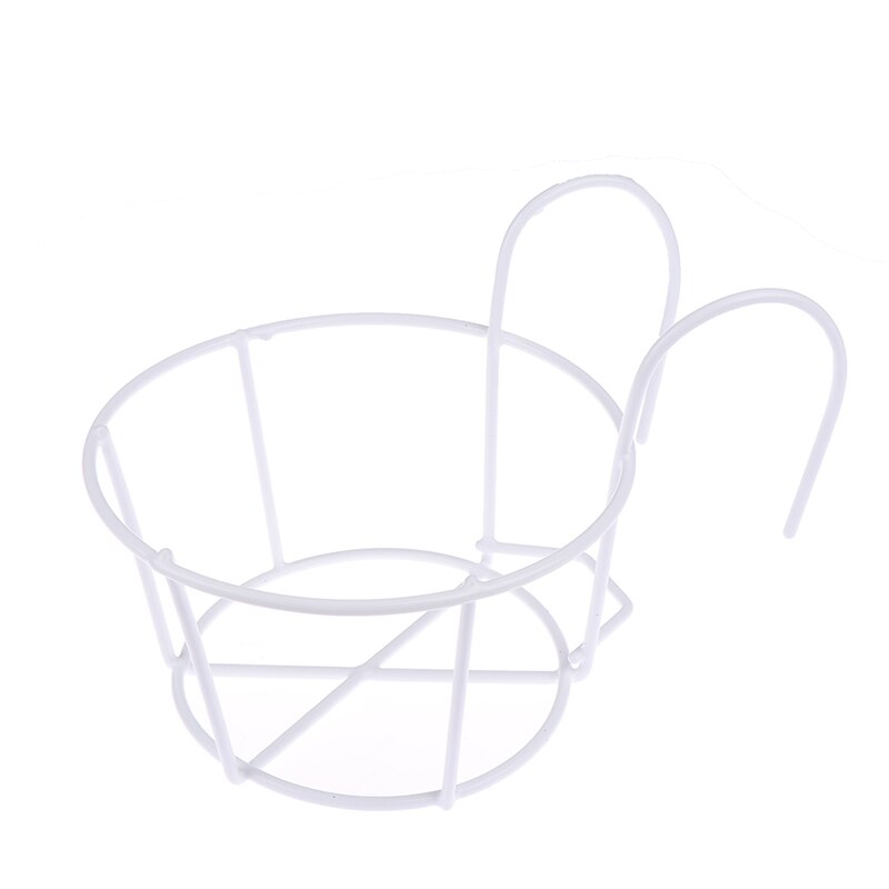 3Sizes Garden Supplies Outdoor Hanging Basket Plant Iron Racks Fence Balcony Round Flower Pot Decor 16*13*9cm: white A 16x13x9cm