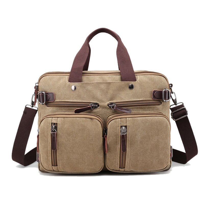 Men Canvas Briefcase Business Laptop Handbag Large Messenger Shoulder Bag Big Casual Male Tote Back Bags Travel Suitcase XA162ZC: Khaki