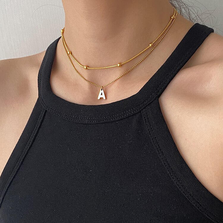 Huanzhi 2020 novo simples titânio aço pouco ouro cor contas de metal clavícula corrente colar para mulher gargantilha charme colar
