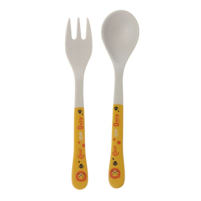 2 stuks/set bamboevezels milieuvriendelijk schattige lepel vork kinderservies baby lepel vork: 4