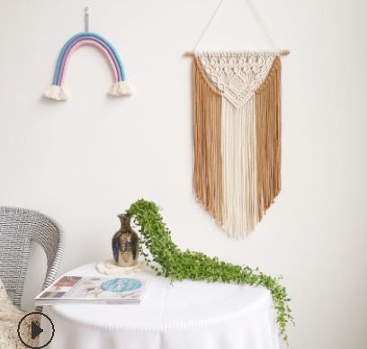 Macrame Woven Wall Hanging Bohemian Color Block Geometric Wall Art Tapestry Decor for Bedroom Living Room: Coffee