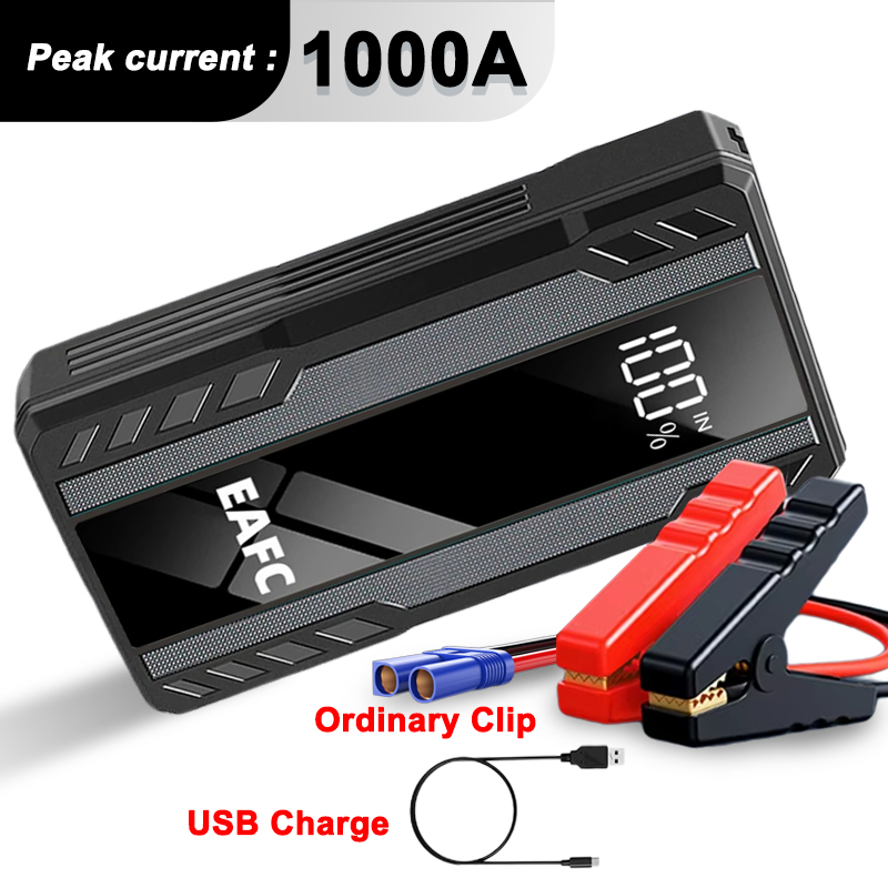 EAFC Car Battery Jump Starter Power Bank Starting Device 2000A/1000A Portable Charger LED Emergency Light Booster 12V Car Jump: Brown
