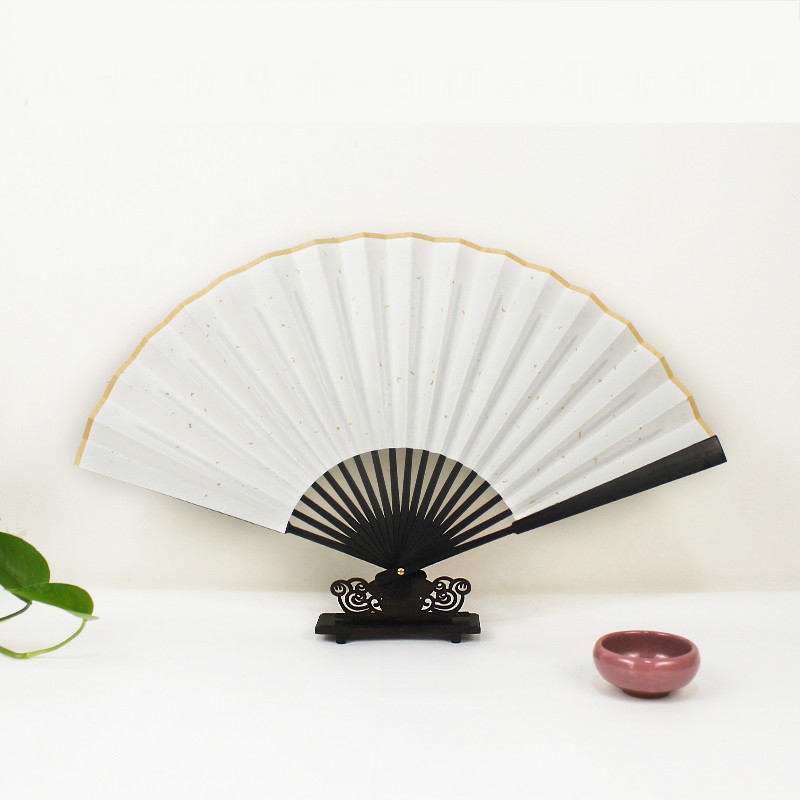Artist DIY Silk Folding Fans Colorful Bamboo Hand Fan Ventilateur Calligraphy Ink Painting DIY Cloth Fans with Golden Spots: Navy / 5.7 inches