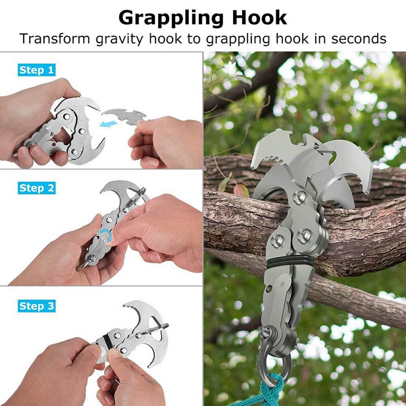 Outdoor Grappling Hook Adventure Survival Haak Rvs Zwaartekracht Haak Survival Folding Multifunctionele Klauw Karabijnhaak