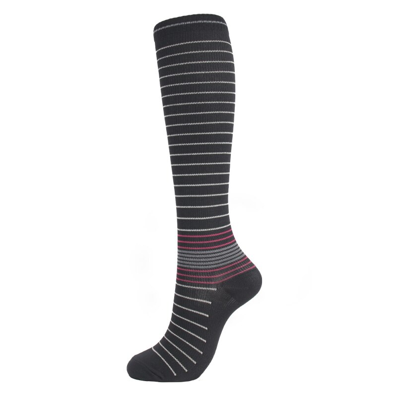 1 Pair Compression Knee High Long Socks Christmas Cap Tree Deer Striped Printed Stocking Nylon Hosiery Footwear Accessories: Black / L/XL