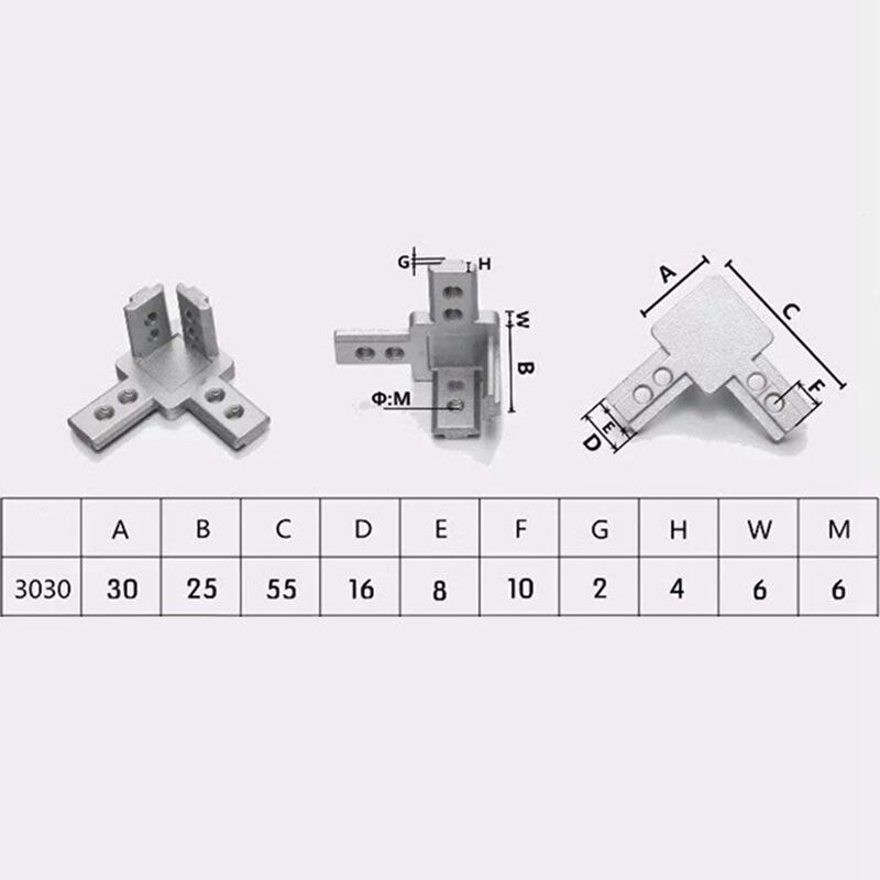 4-Pack 3030 série 3-Way extrémité coin support connecteur, avec vis pour Standard 8Mm T fente aluminium Extrusion profil