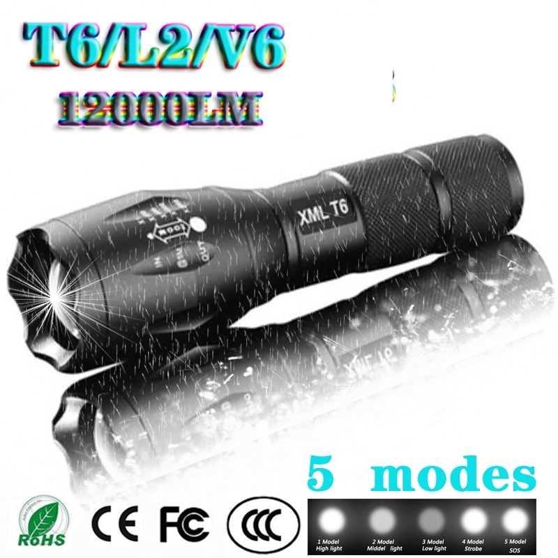 Z45 lampe de poche LED torche étanche Ultra lumineuse T6/L2/V6 zoomable 5 Modes de commutation 18650 batterie rechargeable pour le camping en plein air