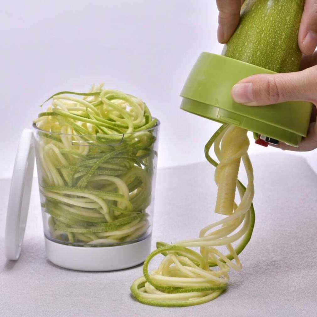 5- în -1 dispozitiv portabil de tăiat legume în spirală tăietor în spirală reglabil cu recipient aparat de făcut spaghetti dovlecei feliător în spirală