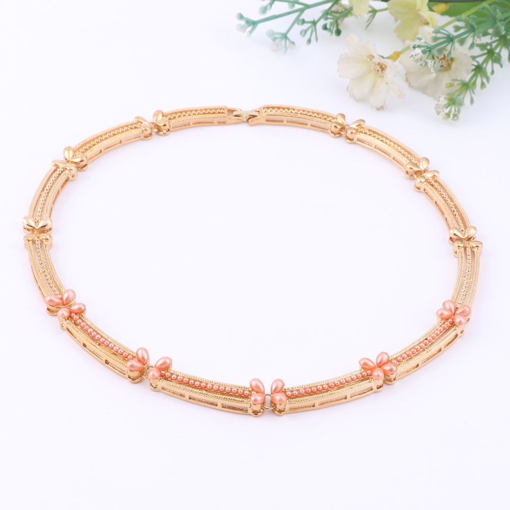Vrouwen Goud Kleur Sieraden Sets Afrikaanse Kralen Verklaring Choker Ketting Oorbellen Armband Ring Bruiloft Accessorie