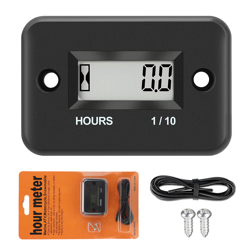 Digitaler Stundenzähler, LCD-Zähler für ATV, Motorrad, Instrumente, Uhren, Schneemobil, Benzin, Boot, Generator, Fahrrad, Autozubehör: Black