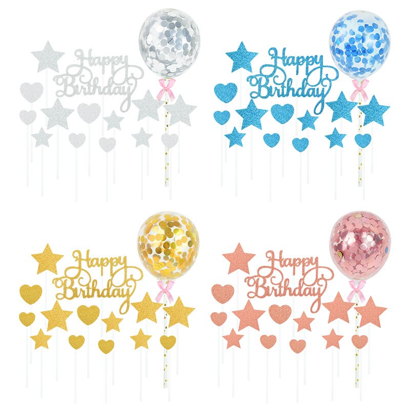 1 sæt tillykke med fødselsdagen kage topper rosa guld sølv stjerne ballon kage topper til voksne børn fødselsdagsfest dessert diy dekorationer
