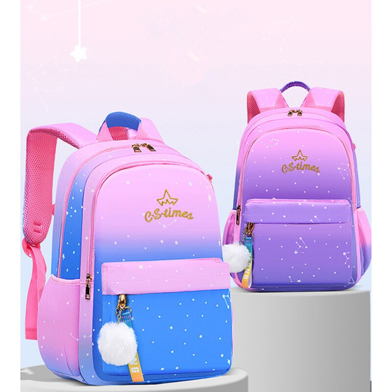 Kinderen Schooltas Meisje Kids Satchel Primaire Borduurwerk Rugzak Gradiënt Kleur Star Moon Mochila Tiener Regenboog Schooltas